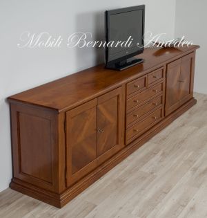 Removable living room furniture in walnut wood with classic style doors and drawers